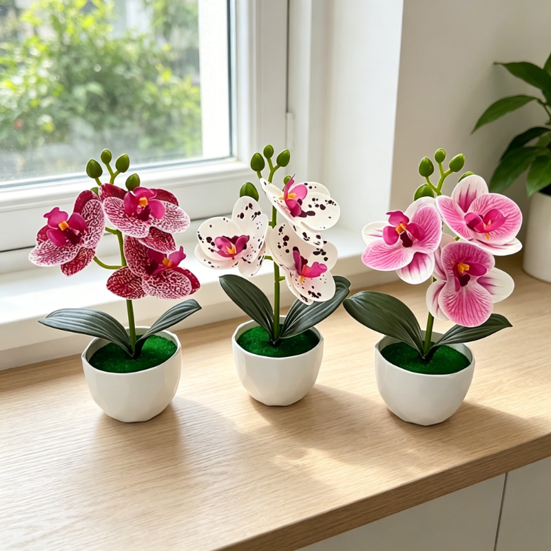 Orchid Phalaenopsis - 3pcs Artificial Phalaenopsis Orchid Fake Flowers